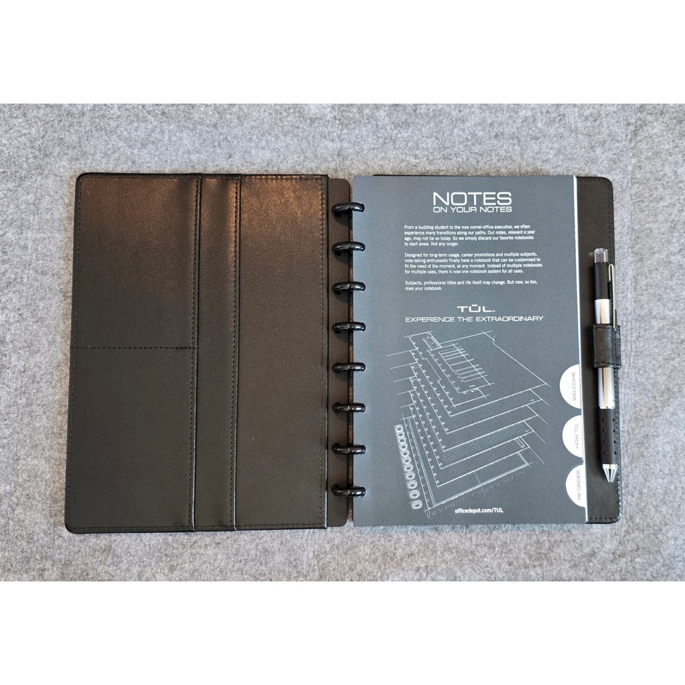 TUL Discbound Notebook A5 With Leather Cover Junior Size, 60 Sheets, Black NWOT - Picture 7 of 10